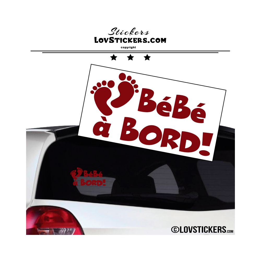 Sticker Bébé à Bord bordeaux - Pieds de Bébé - Securité enfant voiture