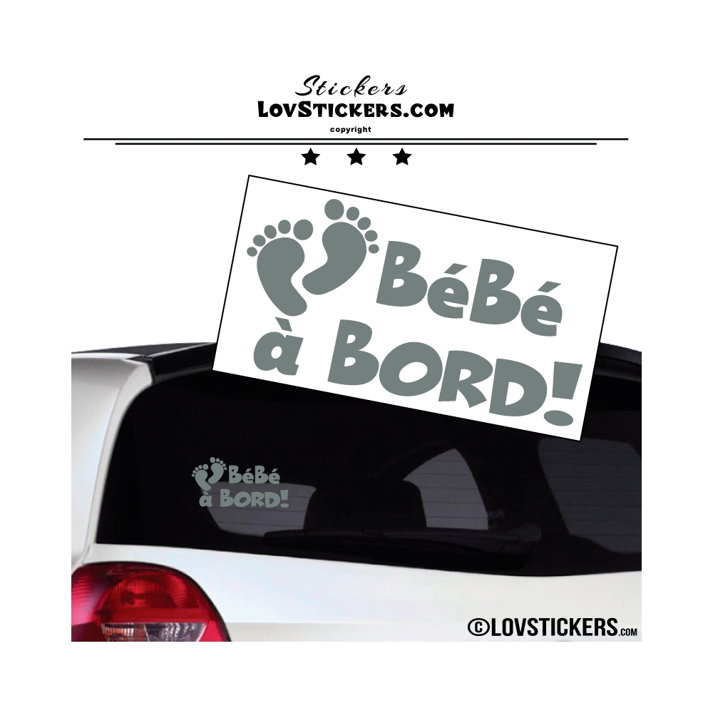 Sticker Bébé à Bord gris - Pieds de Bébé - Securité enfant voiture
