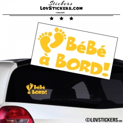 Sticker Bébé à Bord jaune - Pieds de Bébé - Securité enfant voiture