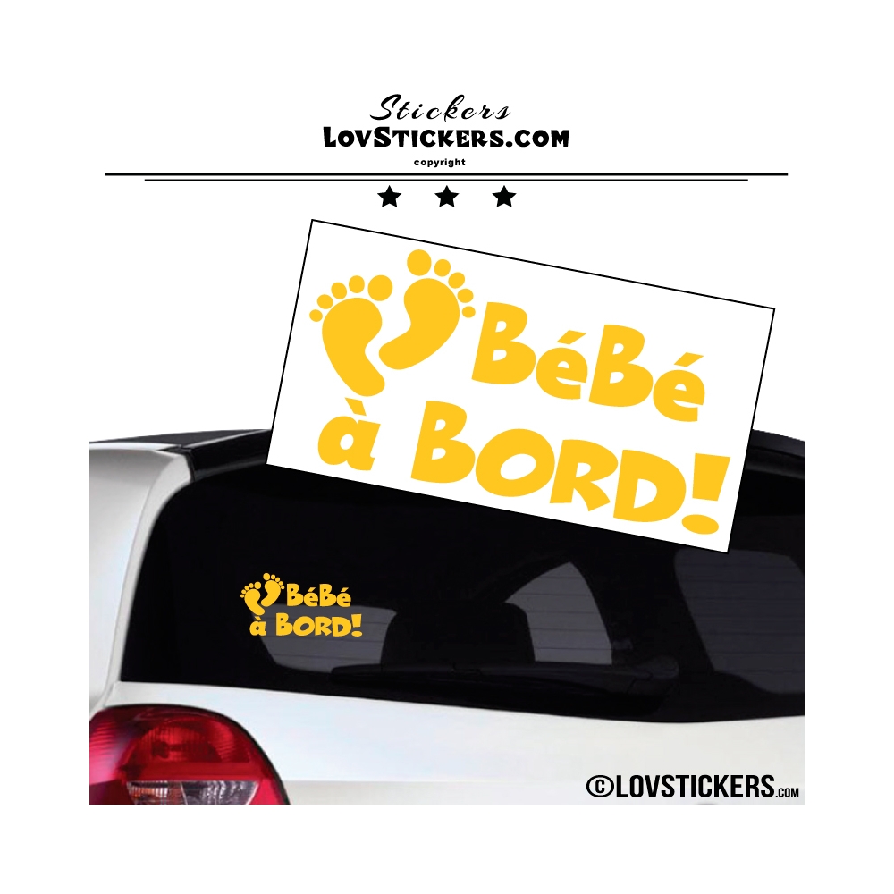 Sticker Bébé à Bord jaune - Pieds de Bébé - Securité enfant voiture