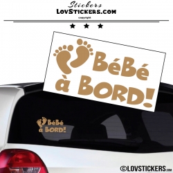 Sticker Bébé à Bord marron clair - Pieds de Bébé - Securité enfant voiture