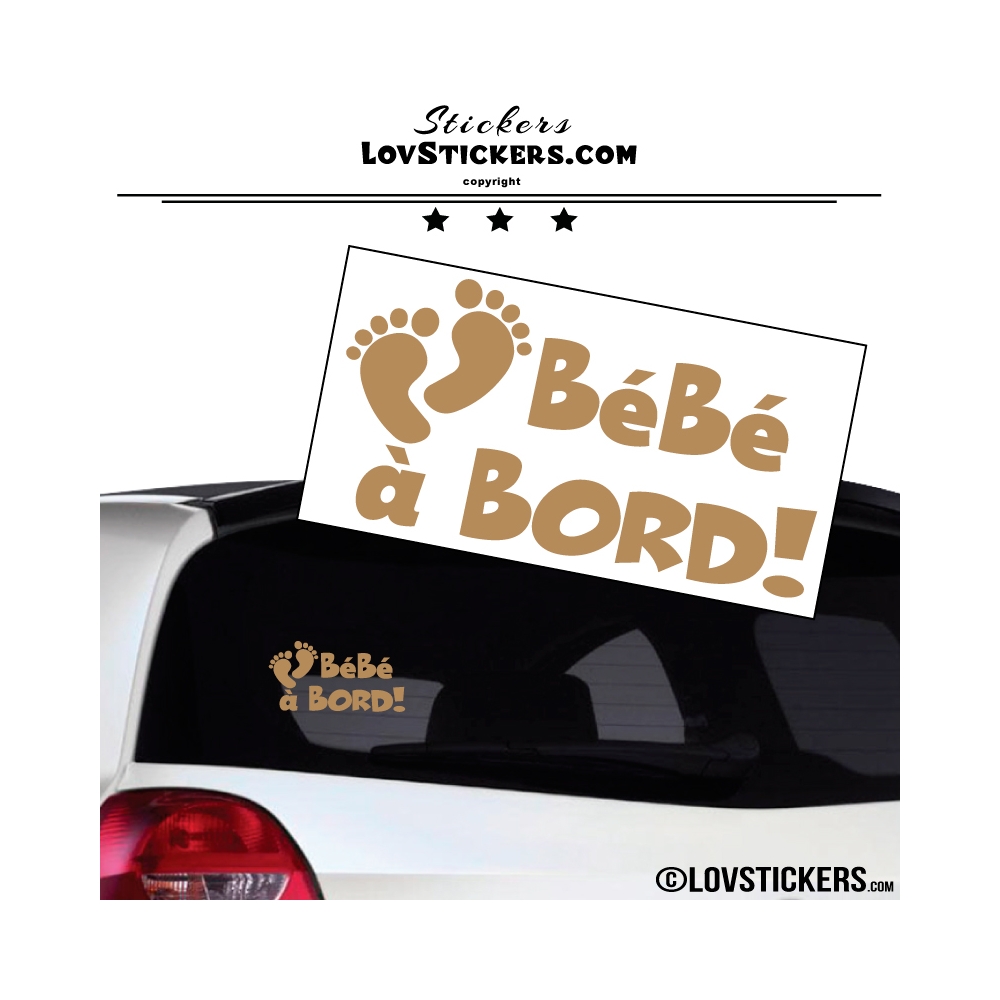 Sticker Bébé à Bord marron clair - Pieds de Bébé - Securité enfant voiture