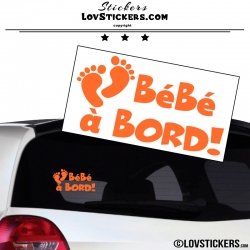 Sticker Bébé à Bord orange - Pieds de Bébé - Securité enfant voiture