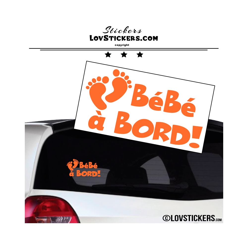 Sticker Bébé à Bord orange - Pieds de Bébé - Securité enfant voiture