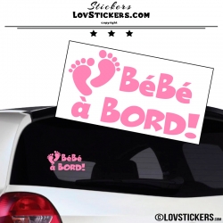 Sticker Bébé à Bord rose clair - Pieds de Bébé - Securité enfant voiture