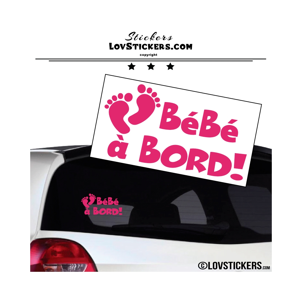 Sticker Bébé à Bord rose fushia - Pieds de Bébé - Securité enfant voiture