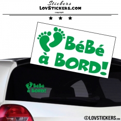 Sticker Bébé à Bord vert clair - Pieds de Bébé - Securité enfant voiture