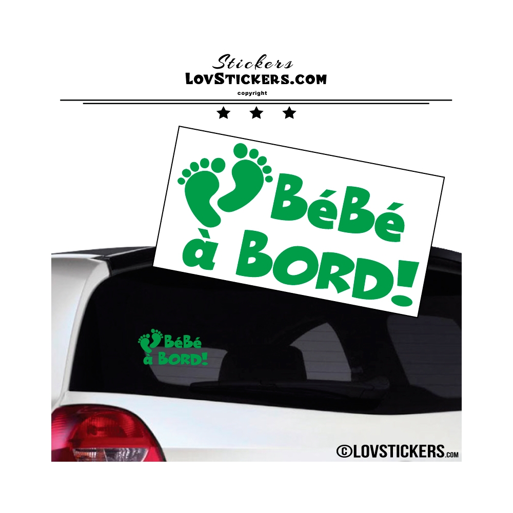 Sticker Bébé à Bord vert clair - Pieds de Bébé - Securité enfant voiture