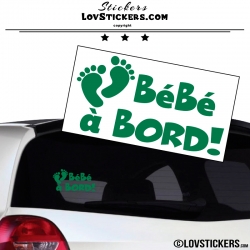 Sticker Bébé à Bord vert! - Pieds de Bébé - Securité enfant voiture