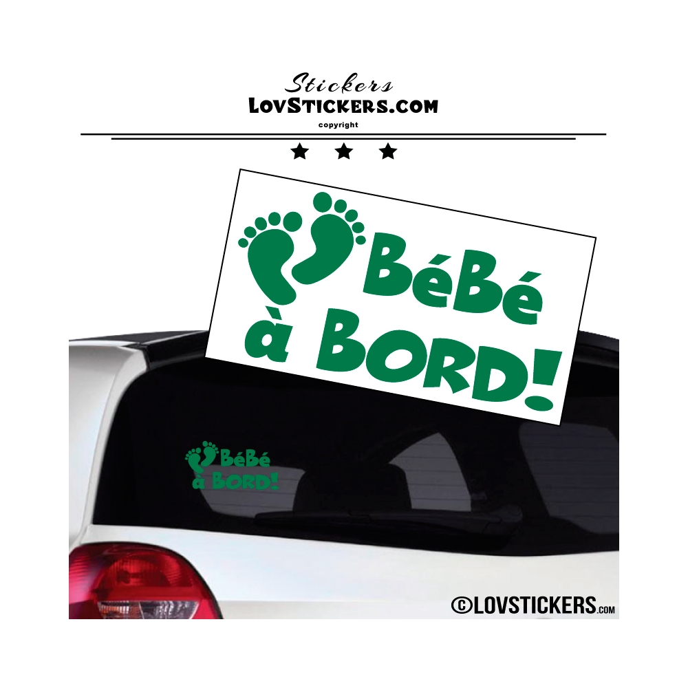 Sticker Bébé à Bord vert! - Pieds de Bébé - Securité enfant voiture