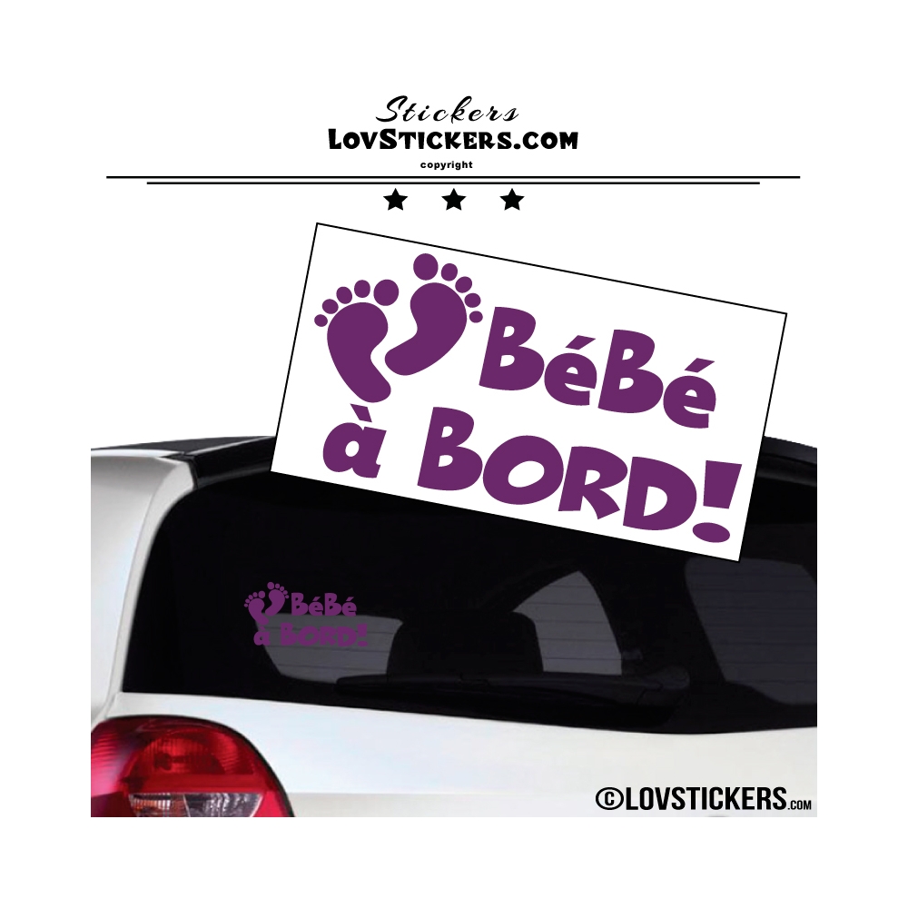 Sticker Bébé à Bord violet avec Pieds de Bébé