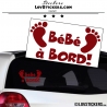 Sticker Bébé à Bord bordeaux avec paire de pieds de Bébé