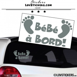 Sticker Bébé à Bord gris avec paire de pieds de Bébé