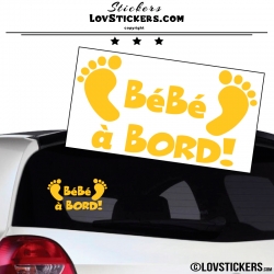 Sticker Bébé à Bord jaune avec paire de pieds de Bébé