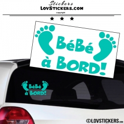 Sticker Bébé à Bord menthe avec paire de pieds de Bébé