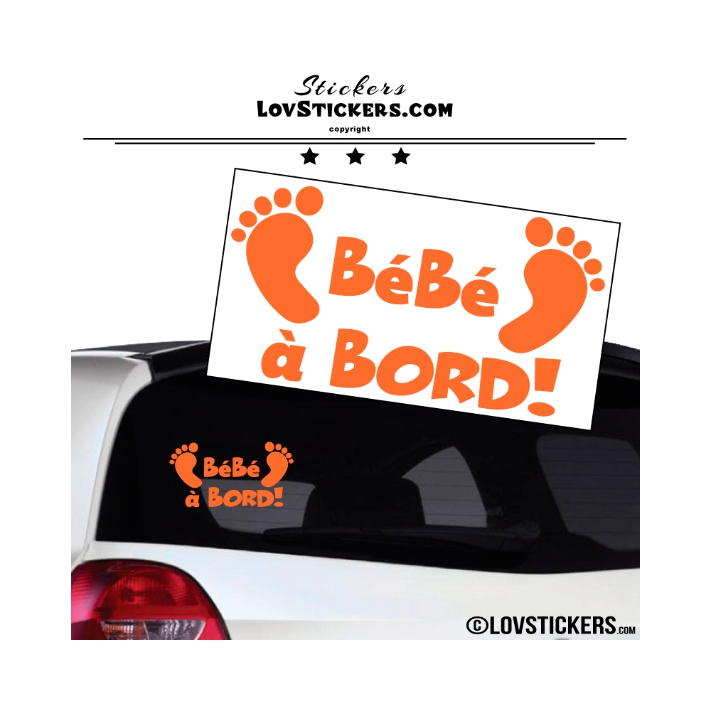 Sticker Bébé à Bord orange avec paire de pieds de Bébé