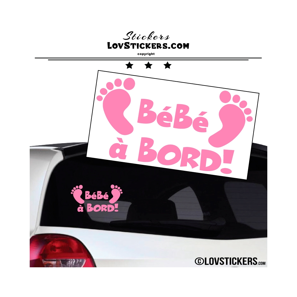 Sticker Bébé à Bord rose clair avec paire de pieds de Bébé