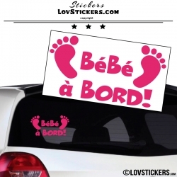 Sticker Bébé à Bord rose fushia avec paire de pieds de Bébé