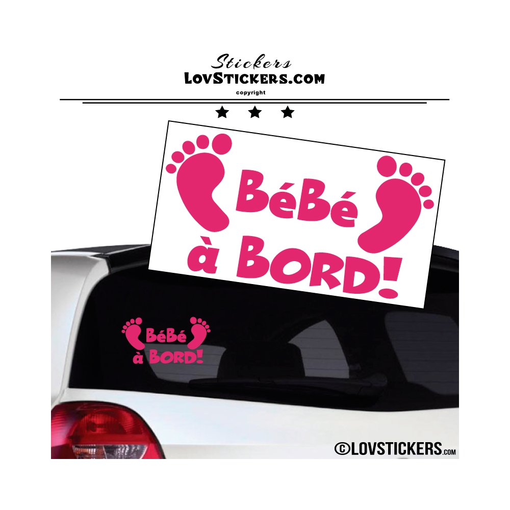 Sticker Bébé à Bord rose fushia avec paire de pieds de Bébé