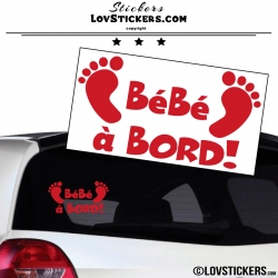Sticker Bébé à Bord rouge avec paire de pieds de Bébé
