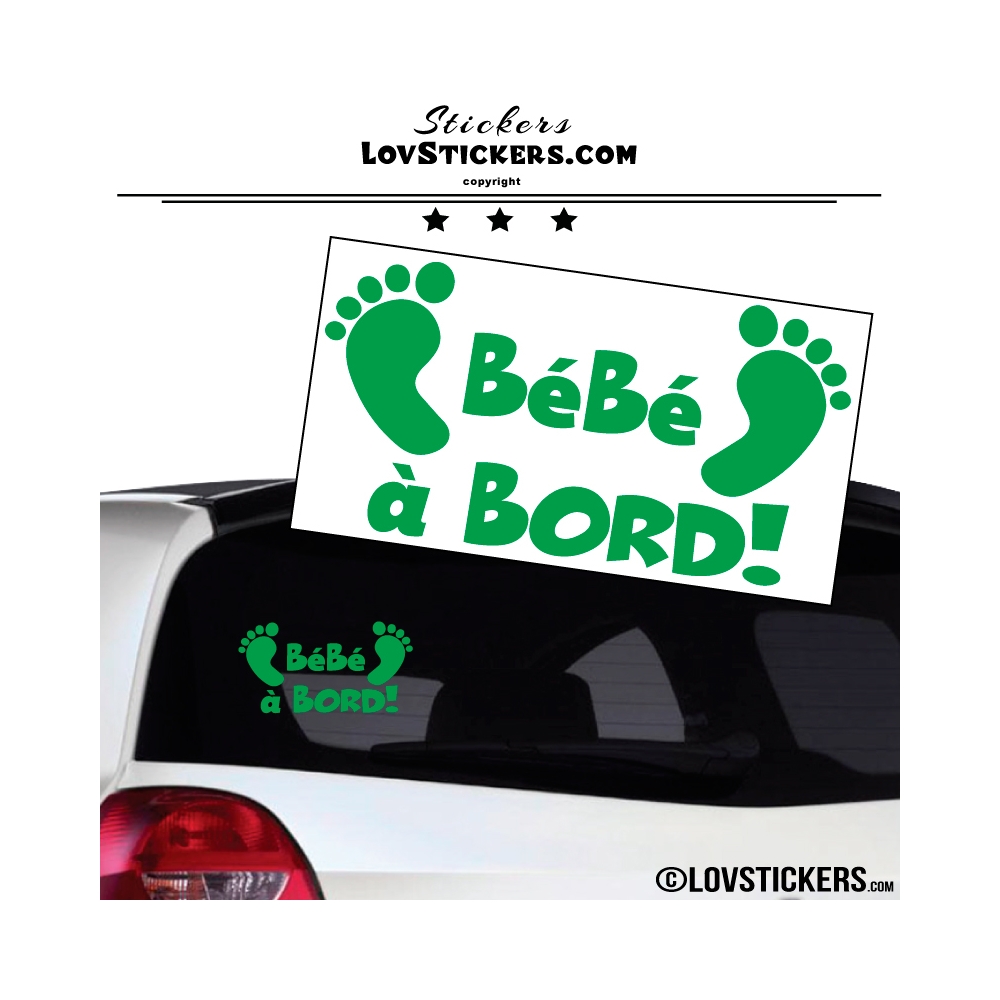 Sticker Bébé à Bord vert clair avec paire de pieds de Bébé