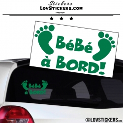 Sticker Bébé à Bord vert emeraude avec paire de pieds de Bébé