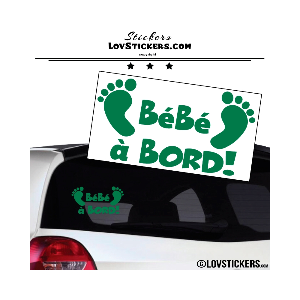 Sticker Bébé à Bord vert emeraude avec paire de pieds de Bébé