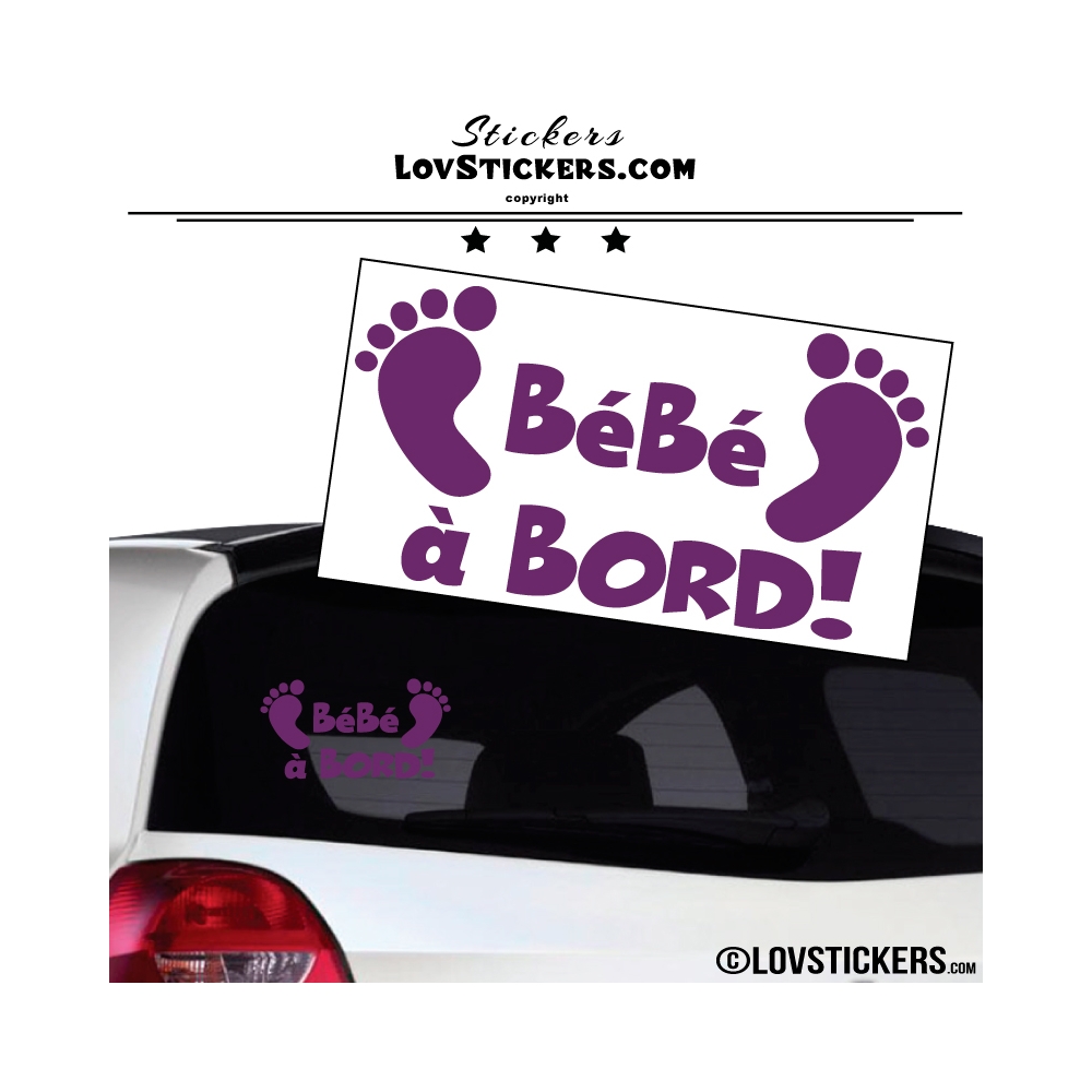 Sticker Bébé à Bord violet avec paire de pieds de Bébé