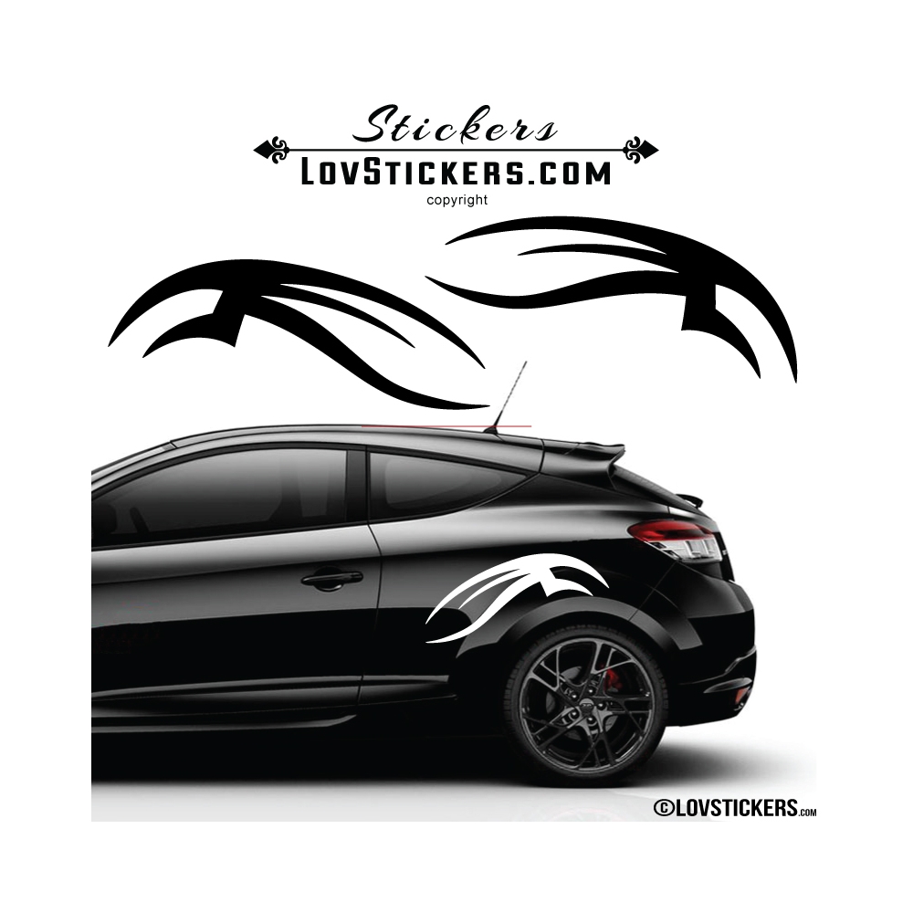 2 Stickers Tribal Tuning Voiture Couleur Exterieur Noir