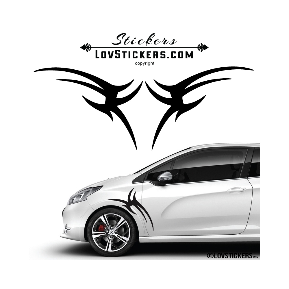 2x autocollant sticker noir voiture mototigre tribal tuning jdm vague