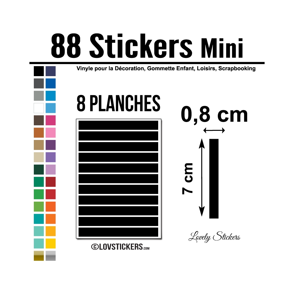 88 Stickers Ligne 0,8cm - Décoration Gommette Loisirs - Vinyle Repositionnable