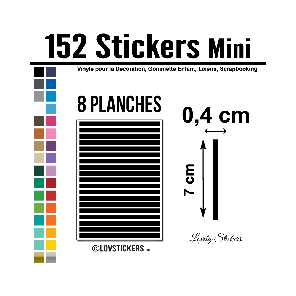 152 Stickers Ligne 0,4cm - Décoration Gommette Loisirs - Vinyle Repositionnable