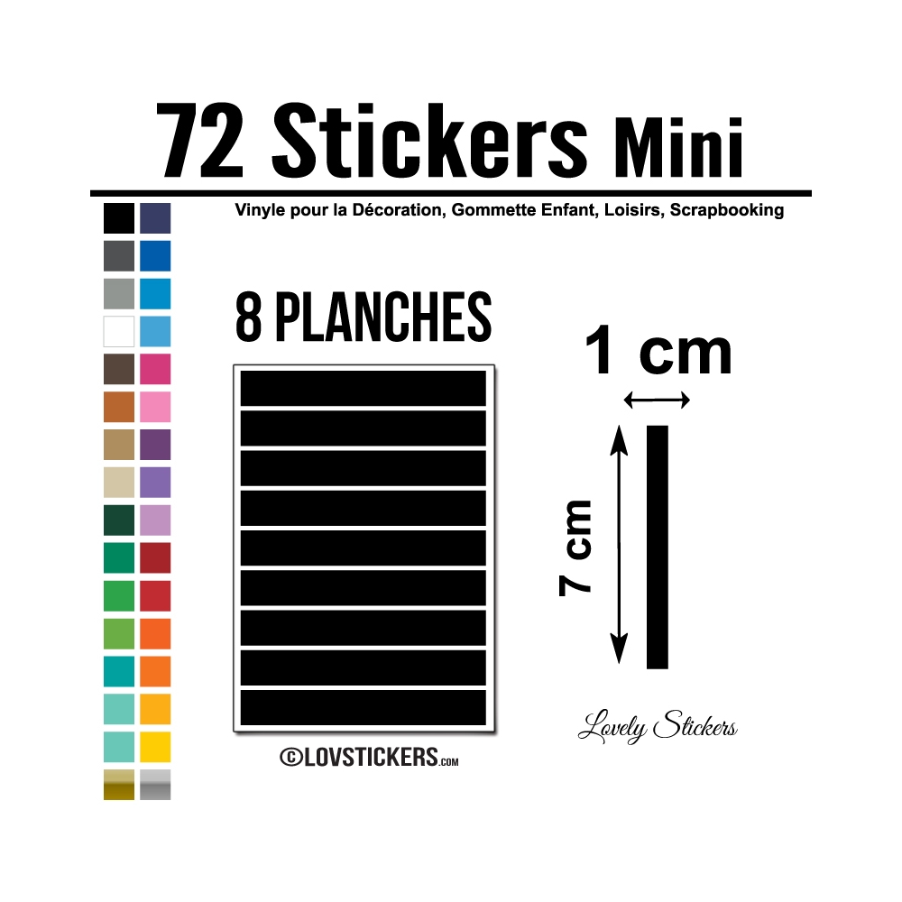72 Stickers Ligne 1cm - Décoration Gommette Loisirs - Vinyle Repositionnable
