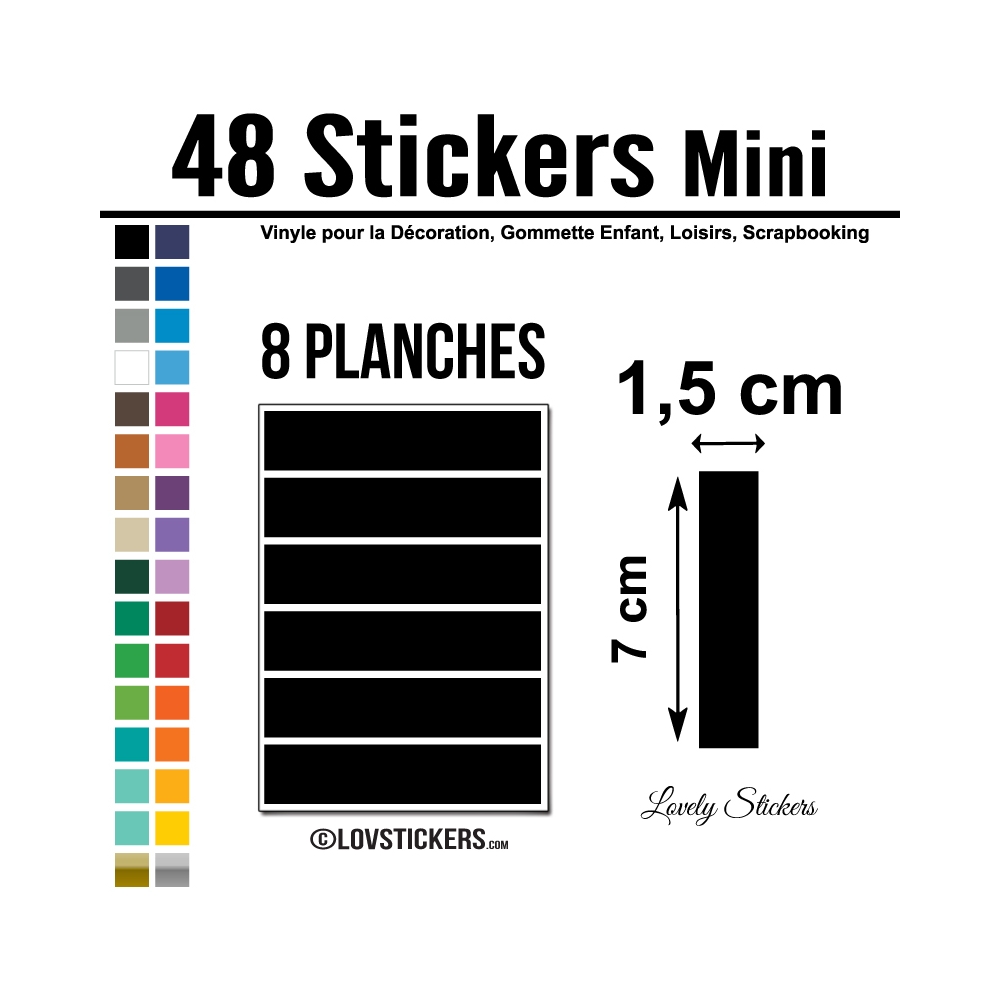 48 Stickers Ligne 1,5cm - Décoration Gommette Loisirs - Vinyle Repositionnable