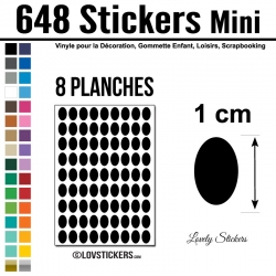 648 Stickers Ovale 1cm - Décoration Gommette Loisirs - Vinyle Repositionnable