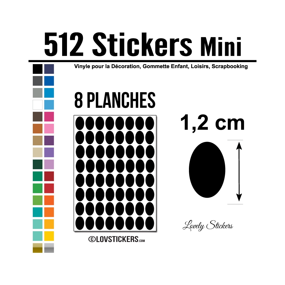 512 Stickers Ovale 1,2cm - Décoration Gommette Loisirs - Vinyle Repositionnable