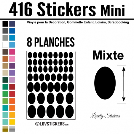 416 Stickers Ovale Mixte - Décoration Gommette Loisirs - Vinyle Repositionnable