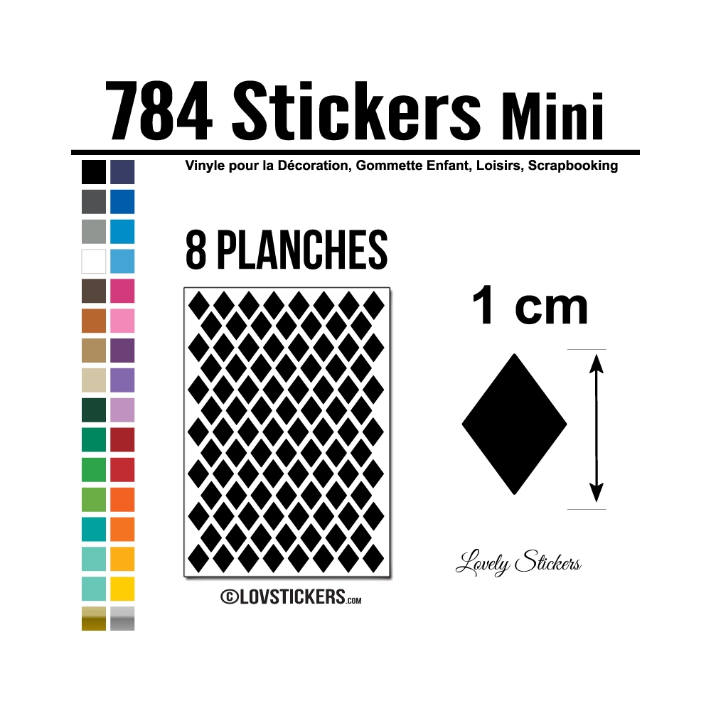784 Stickers Losange 1cm - Décoration Gommette Loisirs - Vinyle Repositionnable