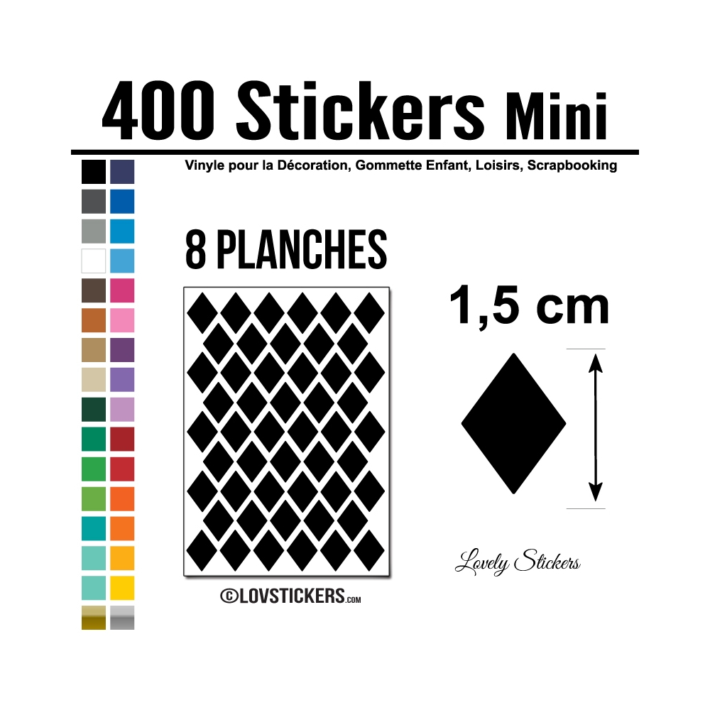 400 Stickers Losange 1,5cm - Décoration Gommette Loisirs - Vinyle Repositionnable