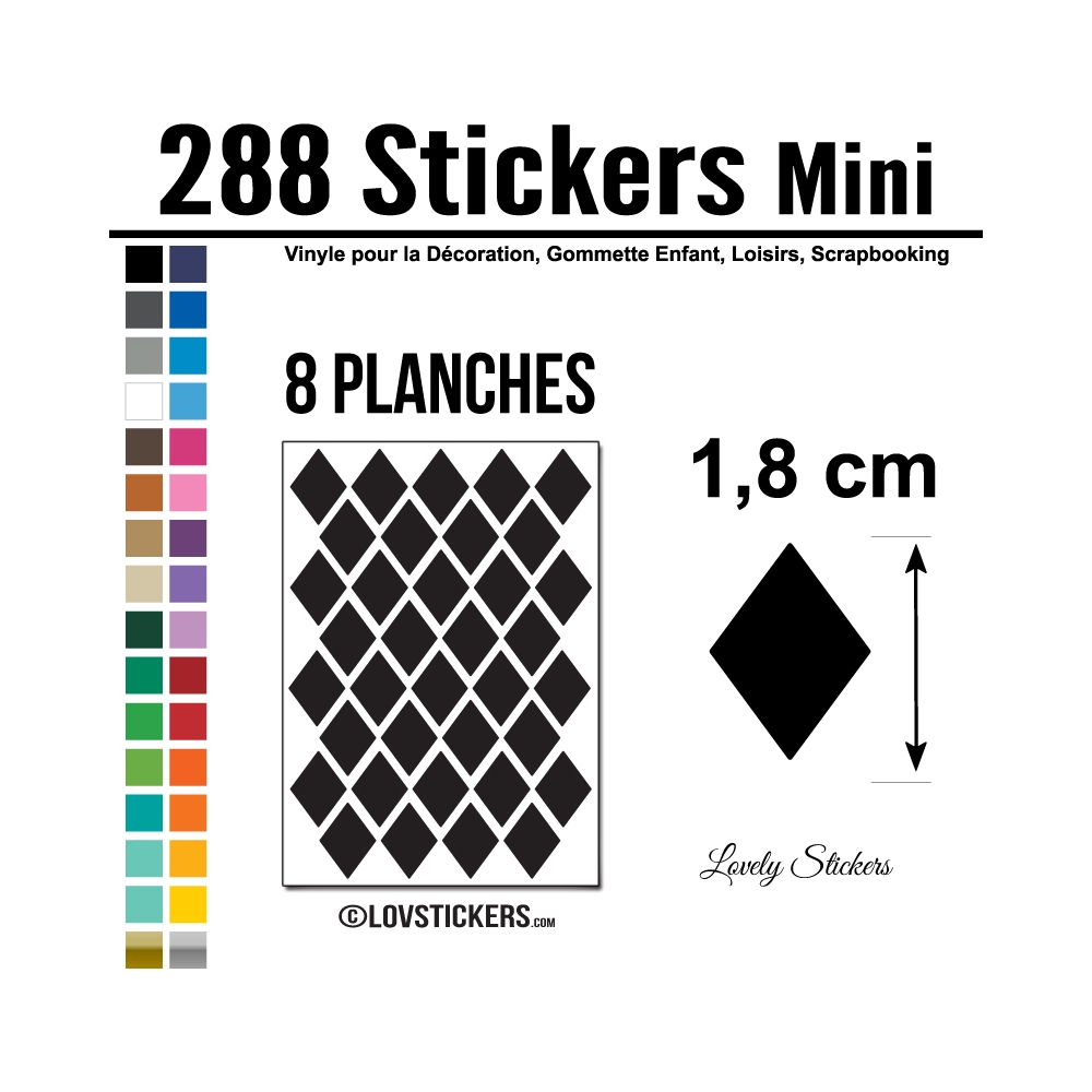 288 Stickers Losange 1,8cm - Décoration Gommette Loisirs - Vinyle Repositionnable