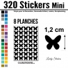 320 Stickers Papillon 1,2cm - Décoration Gommette Loisirs - Vinyle Repositionnable