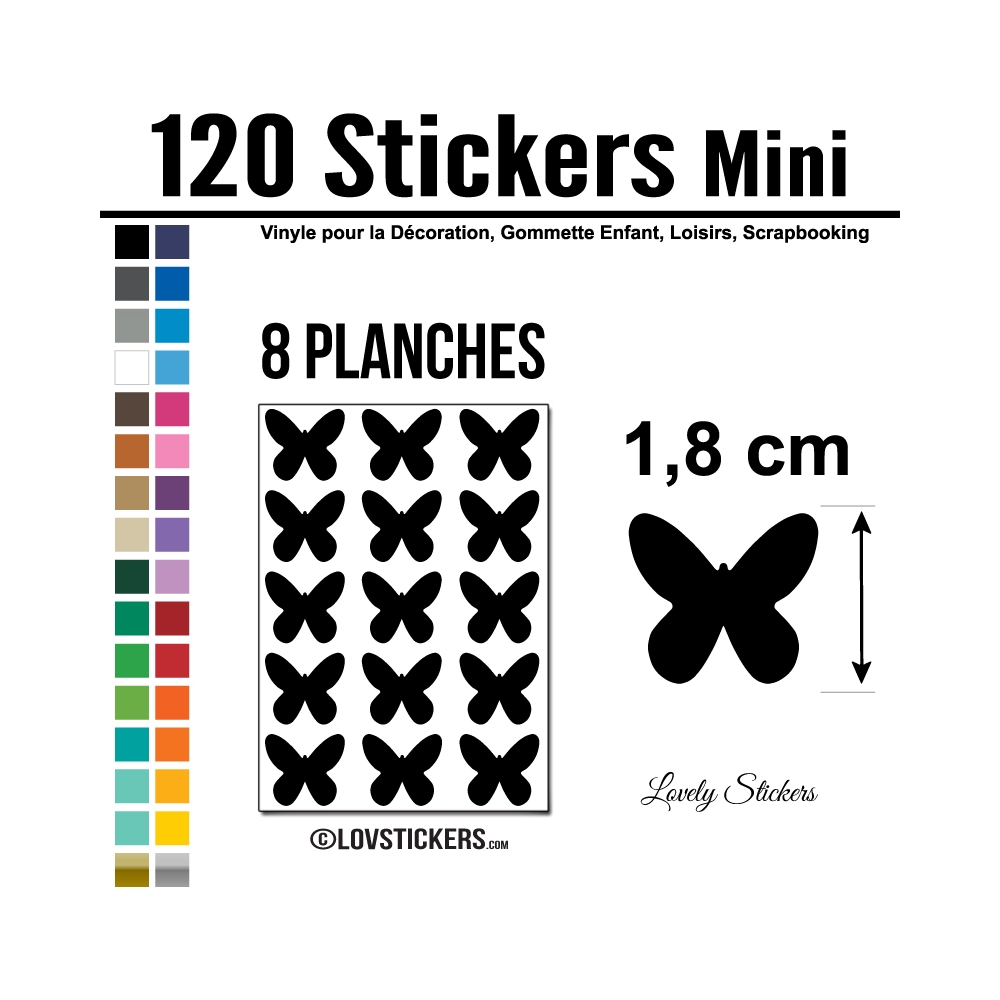 120 Stickers Papillon 1,8cm - Décoration Gommette Loisirs - Vinyle Repositionnable