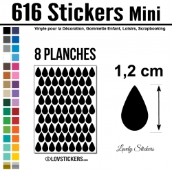 616 Stickers Goutte d'eau 1,2cm - Décoration Gommette Loisirs - Vinyle Repositionnable