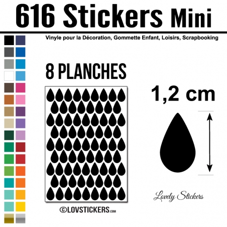 616 Stickers Goutte d'eau 1,2cm - Décoration Gommette Loisirs - Vinyle Repositionnable 616 Stickers Goutte d'eau 1,2cm - Décoration Gommette Loisirs - Vinyle Repositionnable