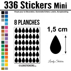 336 Stickers Goutte d'eau 1,5cm - Décoration Gommette Loisirs - Vinyle Repositionnable