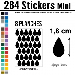 264 Stickers Goutte d'eau 1,8cm - Décoration Gommette Loisirs - Vinyle Repositionnable