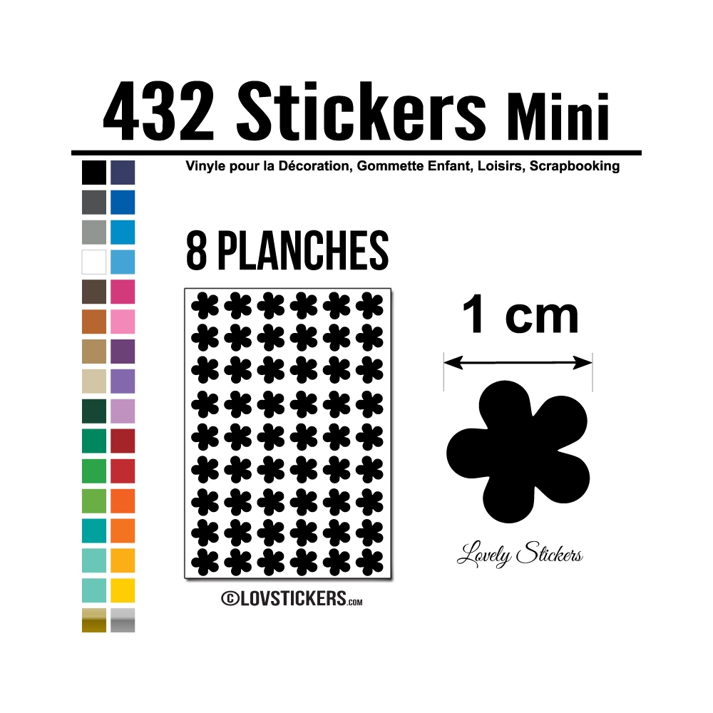 432 Stickers Fleur 1cm - Décoration Gommette Loisirs - Vinyle Repositionnable