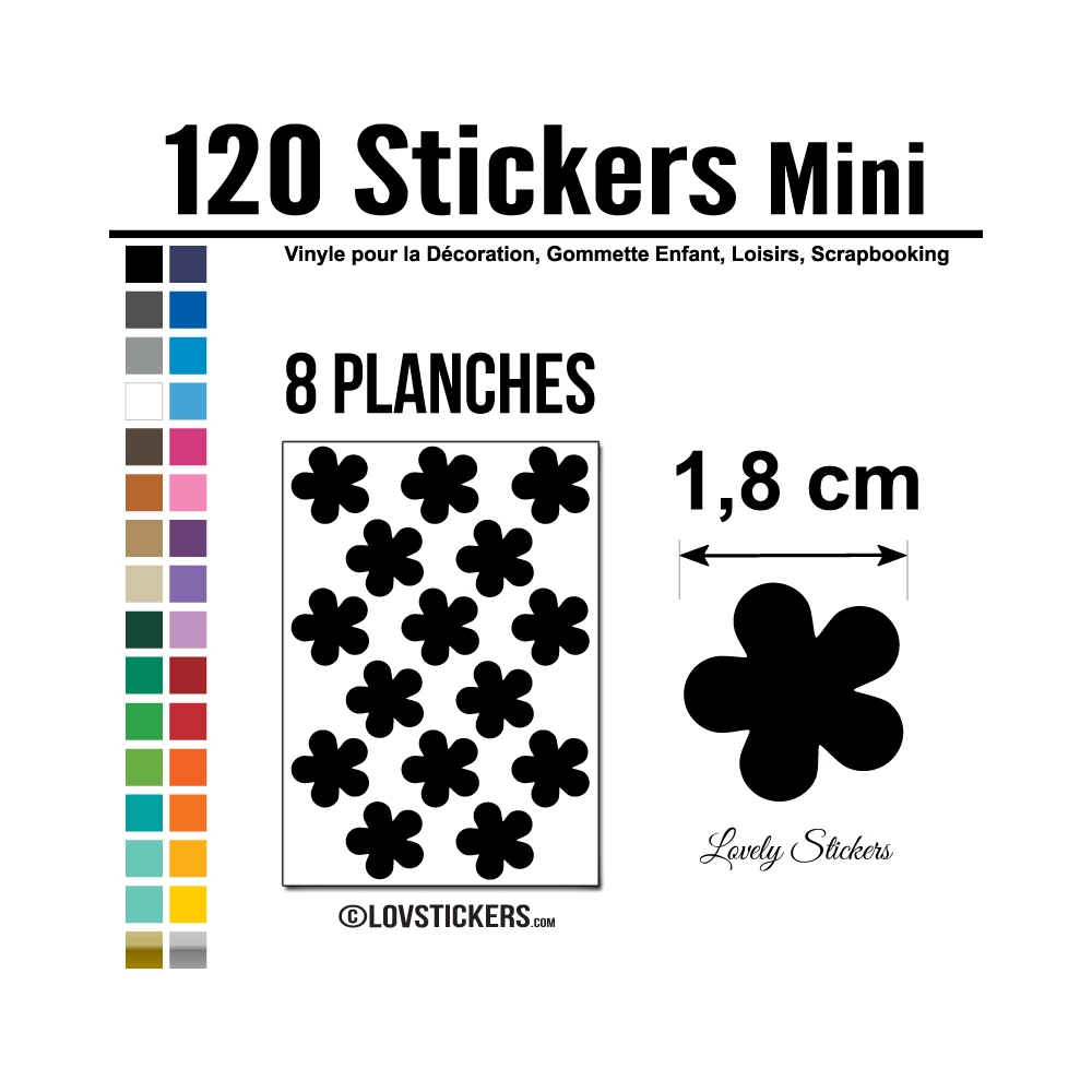 120 Stickers Fleur 1,8cm - Décoration Gommette Loisirs - Vinyle Repositionnable