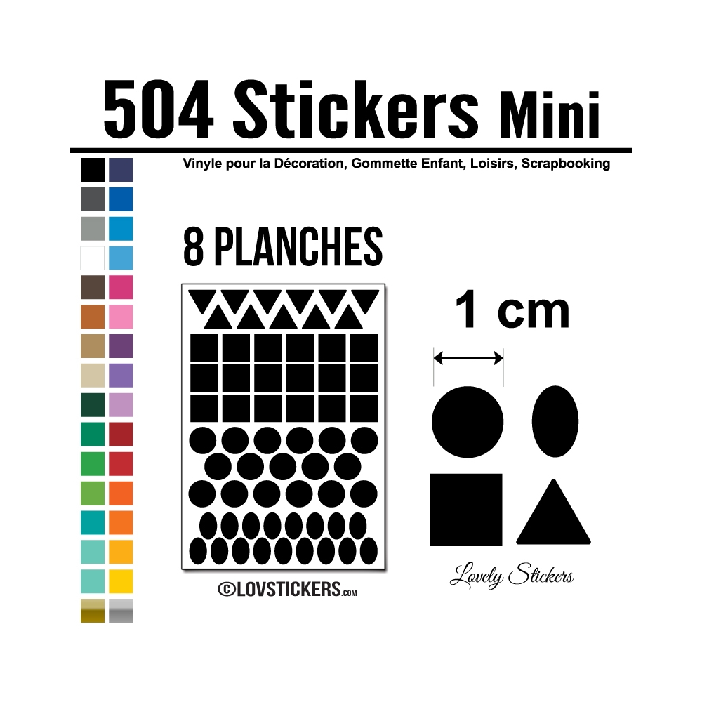 504 Stickers Mixte 1cm - Décoration Gommette Loisirs - Vinyle Repositionnable