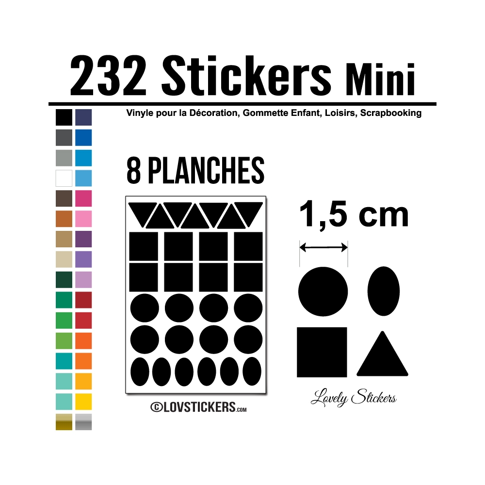 232 Stickers Mixte 1,5cm - Décoration Gommette Loisirs - Vinyle Repositionnable